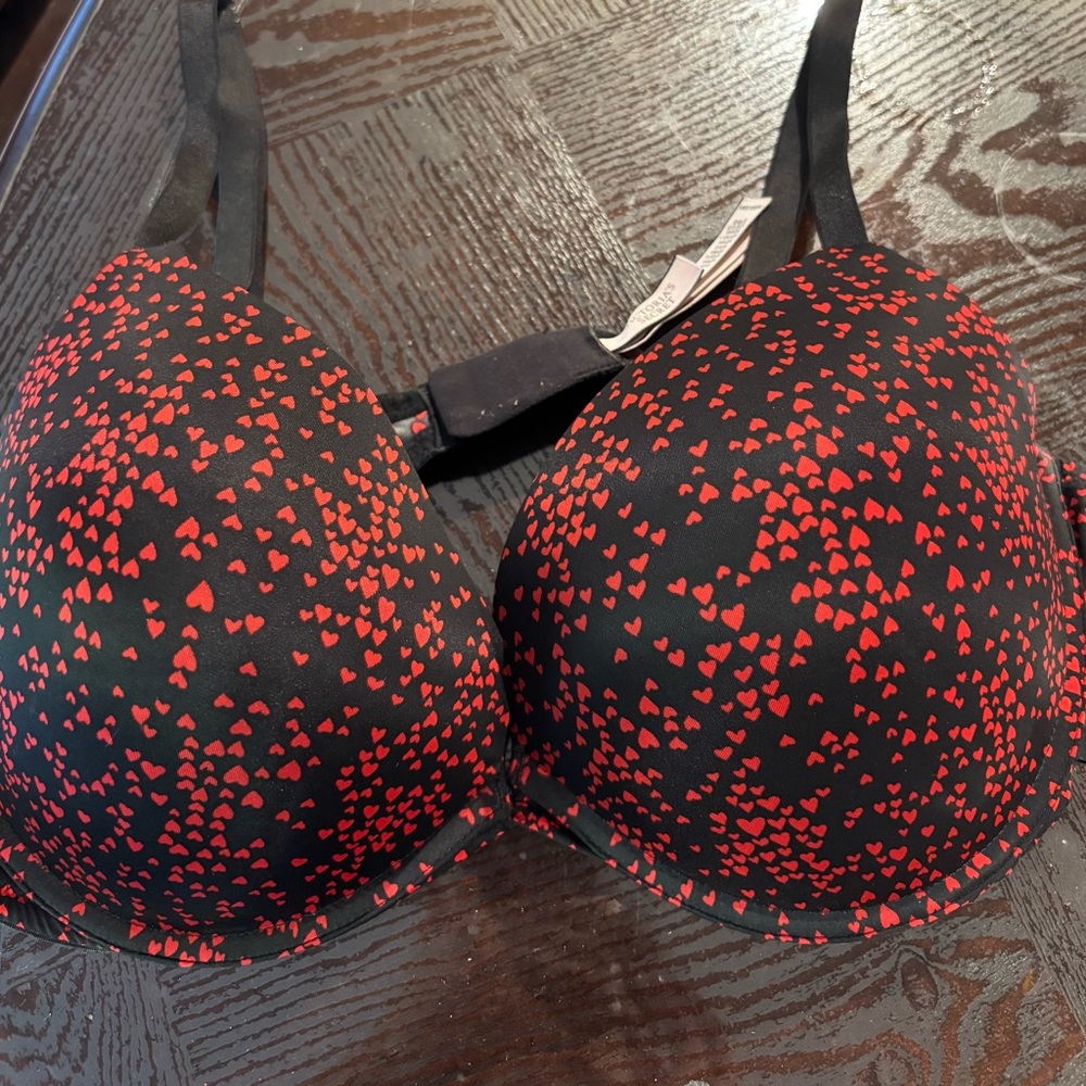 Victoria's Secret Black Bra with Red Heart Pattern